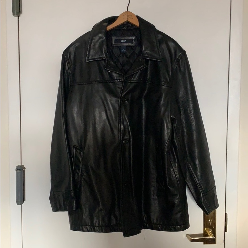 Gap Men's Black leather Jacket with Quilted lining